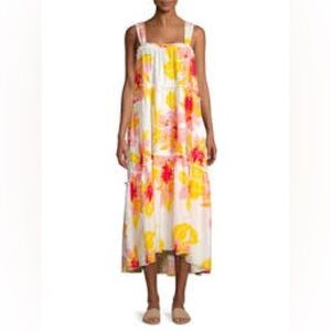 Free People Moonshine Pink and Yellow Midi Linen Blend Sundress